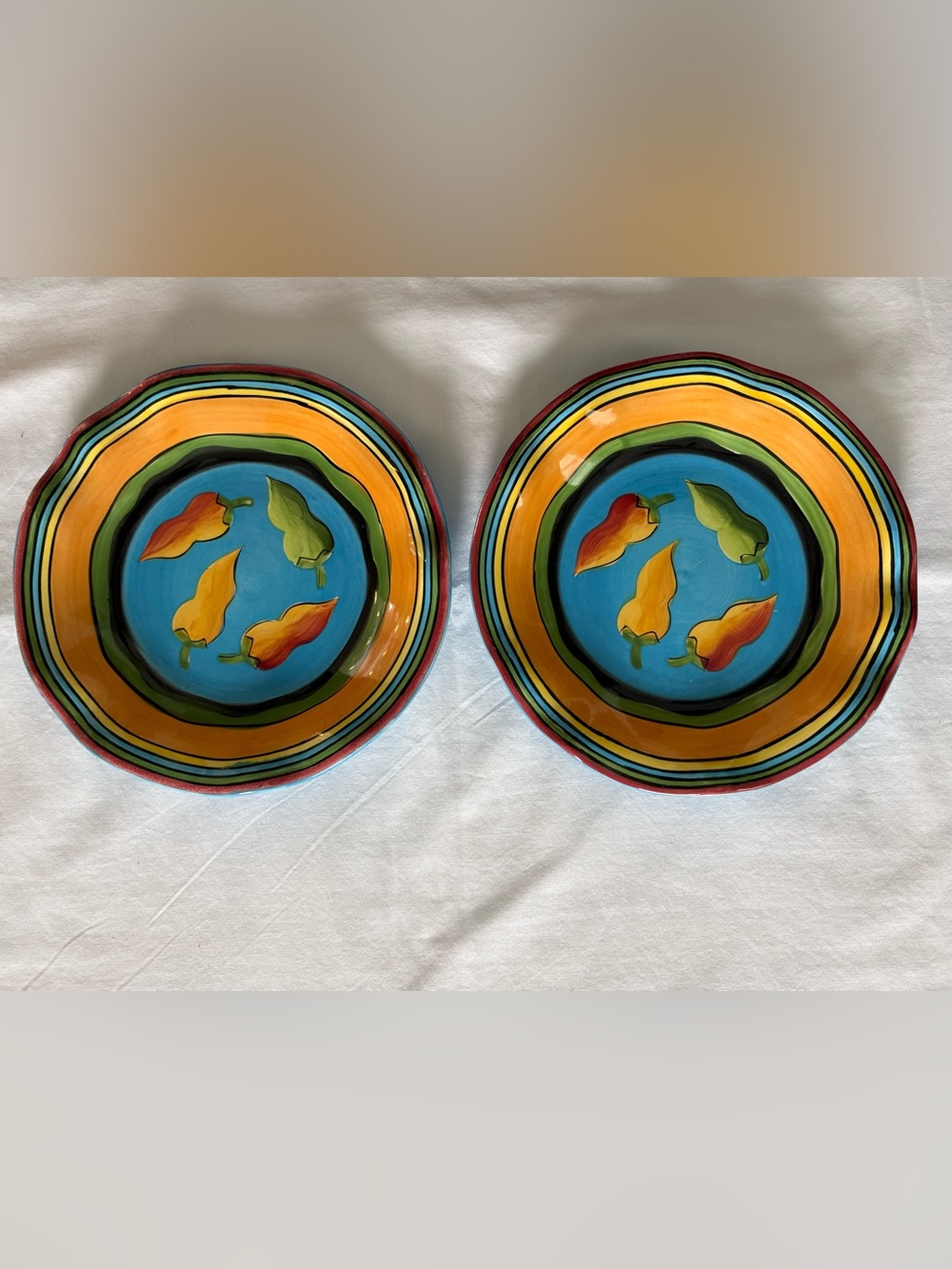 2 Canterbury Potteries Flamenco Hand Painted 8.5” Salad Plates Toby Pieri Design